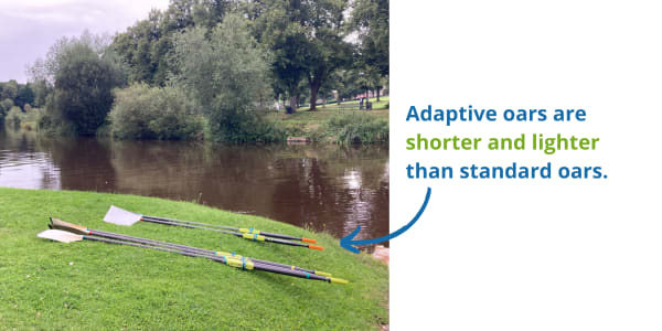 Photo of adaptive oars in comparison to standard oars.